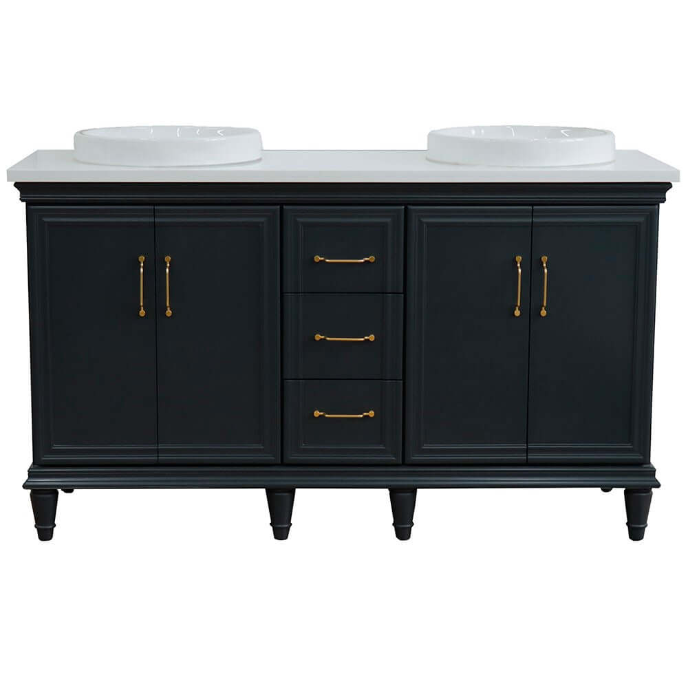 61" Double sink vanity in Dark Gray finish and White quartz and round sink - 400800-61D-DG-WERD