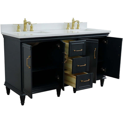 61" Double sink vanity in Dark Gray finish and White quartz and rectangle sink - 400800-61D-DG-WER