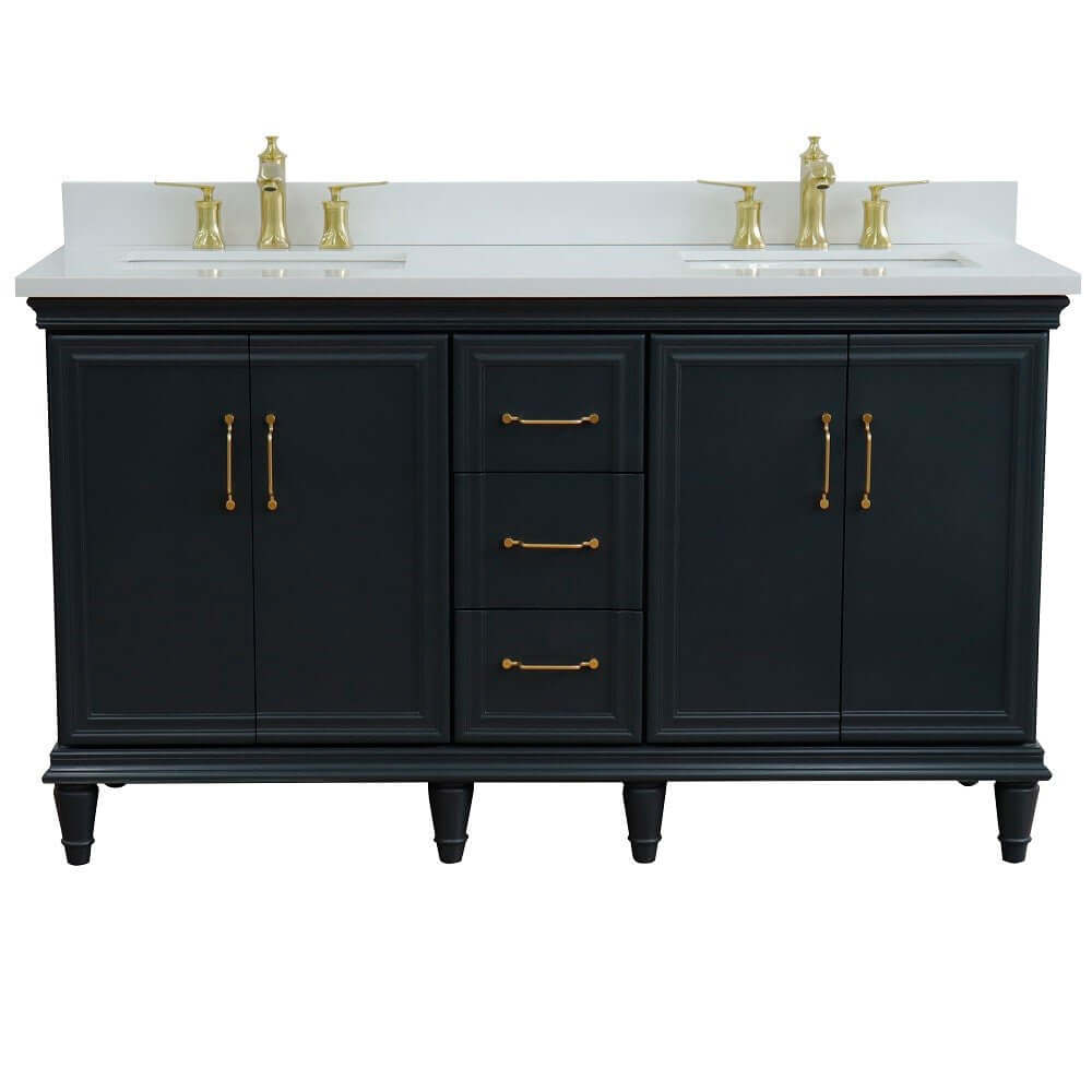 61" Double sink vanity in Dark Gray finish and White quartz and rectangle sink - 400800-61D-DG-WER