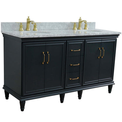 61" Double sink vanity in Dark Gray finish and White Carrara marble and oval sink - 400800-61D-DG-WMO