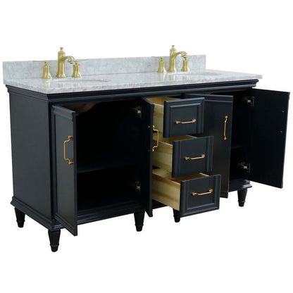 61" Double sink vanity in Dark Gray finish and White Carrara marble and oval sink - 400800-61D-DG-WMO