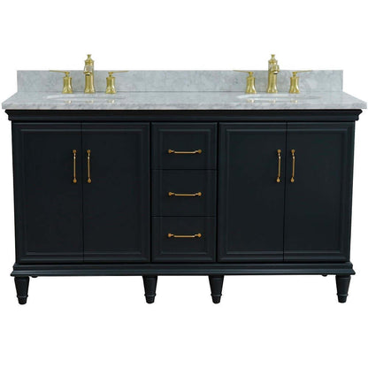 61" Double sink vanity in Dark Gray finish and White Carrara marble and oval sink - 400800-61D-DG-WMO