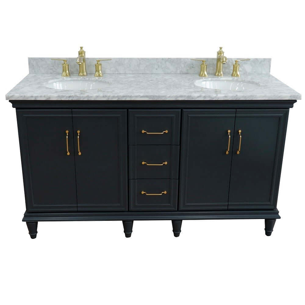 61" Double sink vanity in Dark Gray finish and White Carrara marble and oval sink - 400800-61D-DG-WMO