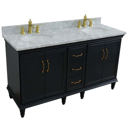 61" Double sink vanity in Dark Gray finish and White Carrara marble and oval sink - 400800-61D-DG-WMO