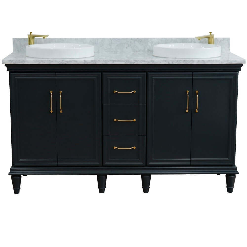 61" Double sink vanity in Dark Gray finish and White Carrara marble and round sink - 400800-61D-DG-WMRD