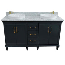 Load image into Gallery viewer, 61&quot; Double sink vanity in Dark Gray finish and White Carrara marble and round sink - 400800-61D-DG-WMRD