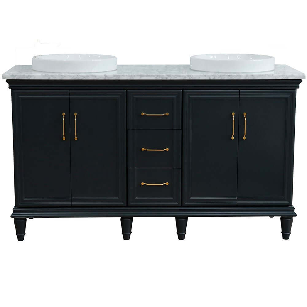 61" Double sink vanity in Dark Gray finish and White Carrara marble and round sink - 400800-61D-DG-WMRD