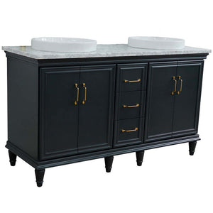 61" Double sink vanity in Dark Gray finish and White Carrara marble and round sink - 400800-61D-DG-WMRD
