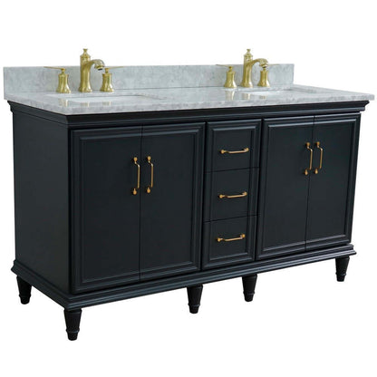 61" Double sink vanity in Dark Gray finish and White Carrara marble and rectangle sink - 400800-61D-DG-WMR