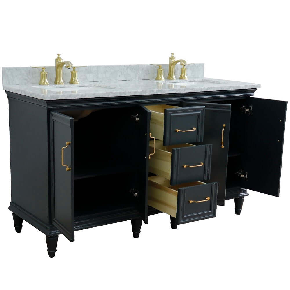 61" Double sink vanity in Dark Gray finish and White Carrara marble and rectangle sink - 400800-61D-DG-WMR