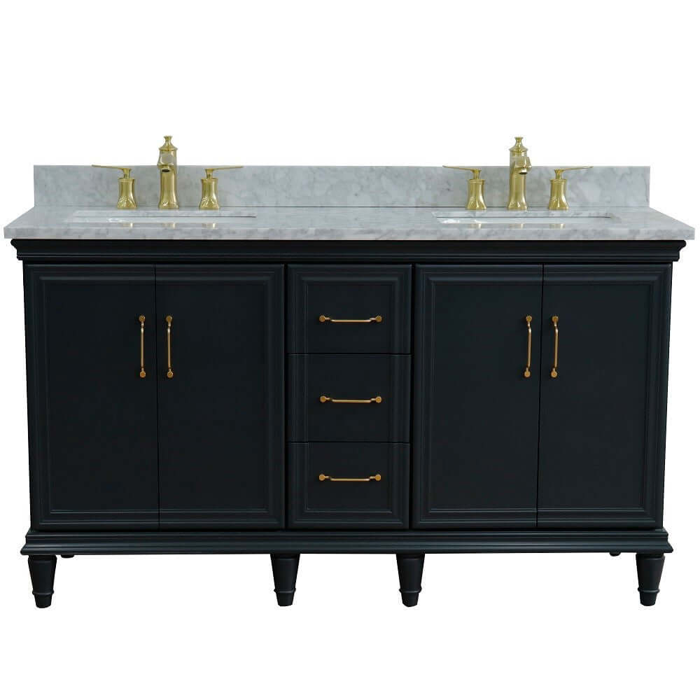 61" Double sink vanity in Dark Gray finish and White Carrara marble and rectangle sink - 400800-61D-DG-WMR