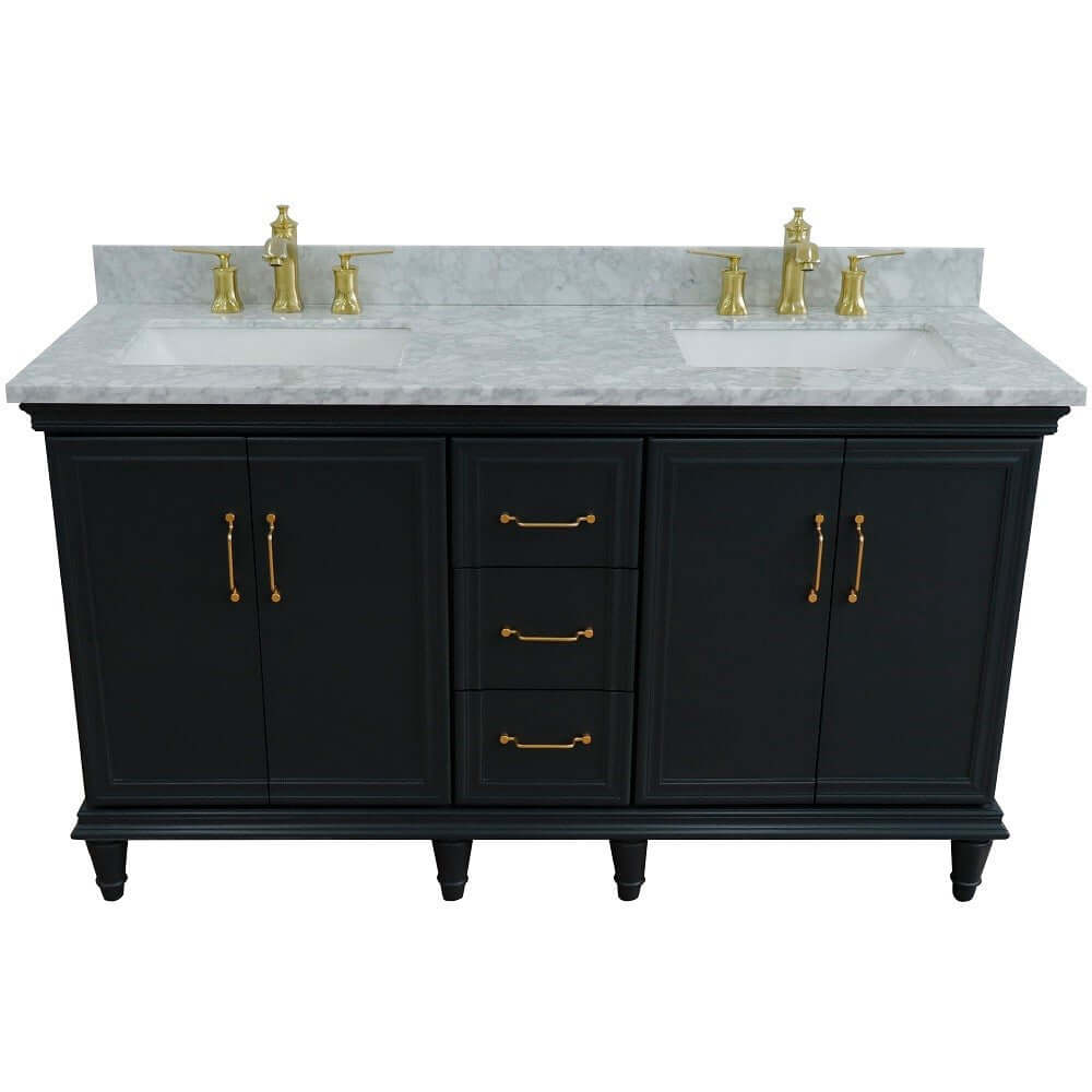 61" Double sink vanity in Dark Gray finish and White Carrara marble and rectangle sink - 400800-61D-DG-WMR