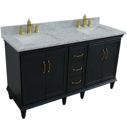 61" Double sink vanity in Dark Gray finish and White Carrara marble and rectangle sink - 400800-61D-DG-WMR