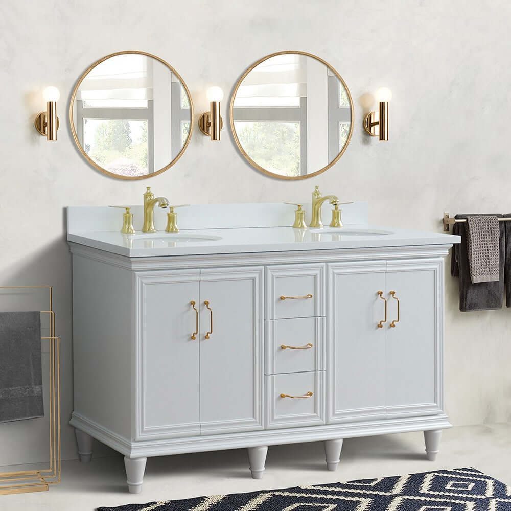 61" Double sink vanity in White finish and White quartz and oval sink - 400800-61D-WH-WEO