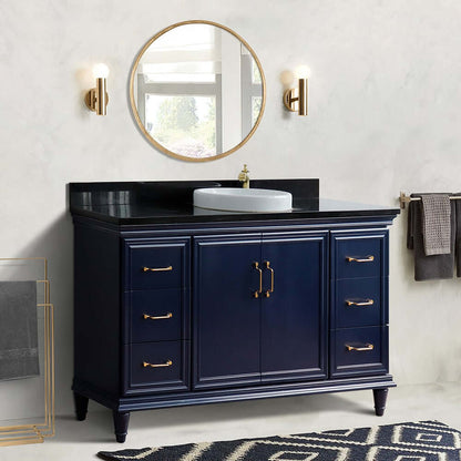 61" Single sink vanity in Blue finish and Black galaxy granite and round sink - 400800-61S-BU-BGRD