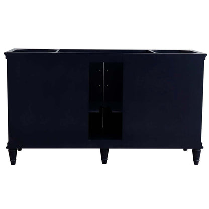 61" Single sink vanity in Blue finish and Black galaxy granite and round sink - 400800-61S-BU-BGRD