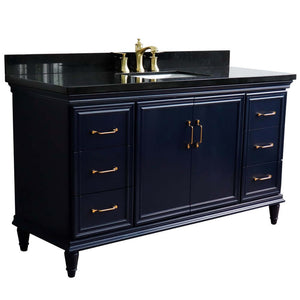 61" Single sink vanity in Blue finish and Black galaxy granite and rectangle sink - 400800-61S-BU-BGR