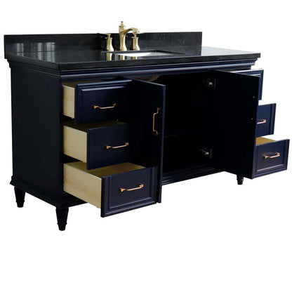 61" Single sink vanity in Blue finish and Black galaxy granite and rectangle sink - 400800-61S-BU-BGR