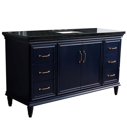 61" Single sink vanity in Blue finish and Black galaxy granite and rectangle sink - 400800-61S-BU-BGR