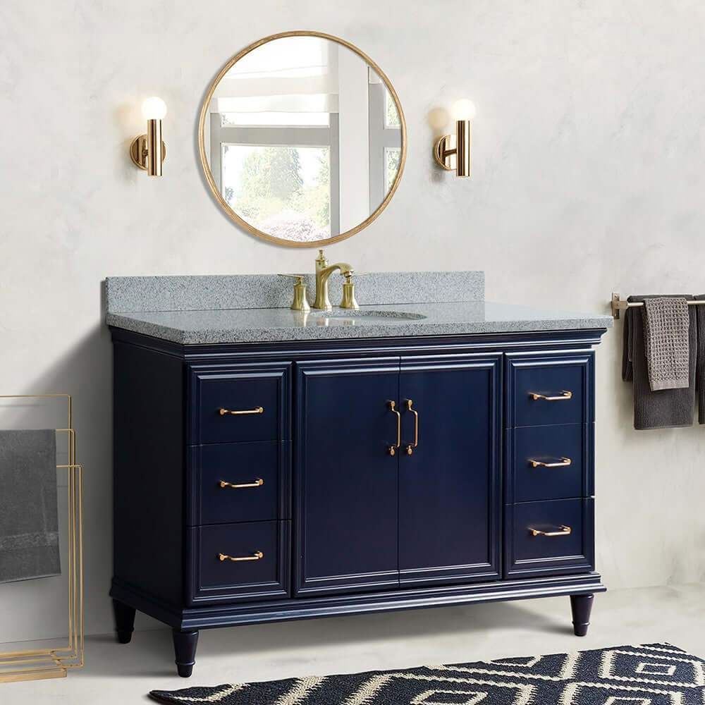 61" Single sink vanity in Blue finish and Gray granite and oval sink - 400800-61S-BU-GYO