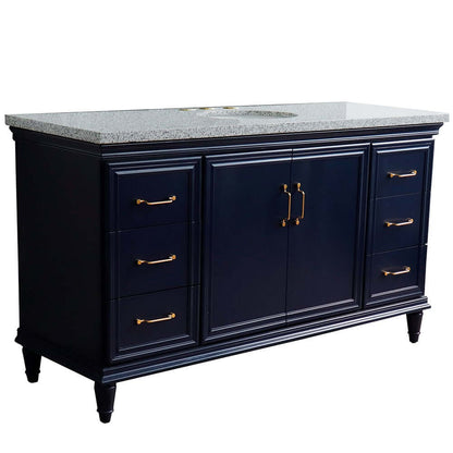 61" Single sink vanity in Blue finish and Gray granite and oval sink - 400800-61S-BU-GYO