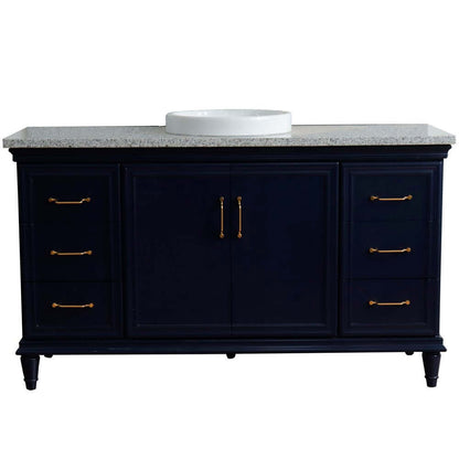 61" Single sink vanity in Blue finish and Gray granite and round sink - 400800-61S-BU-GYRD