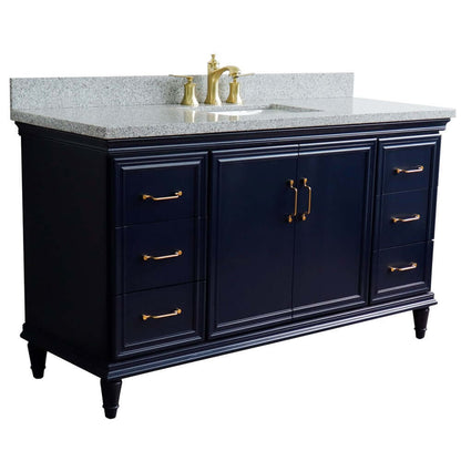 61" Single sink vanity in Blue finish and Gray granite and rectangle sink - 400800-61S-BU-GYR