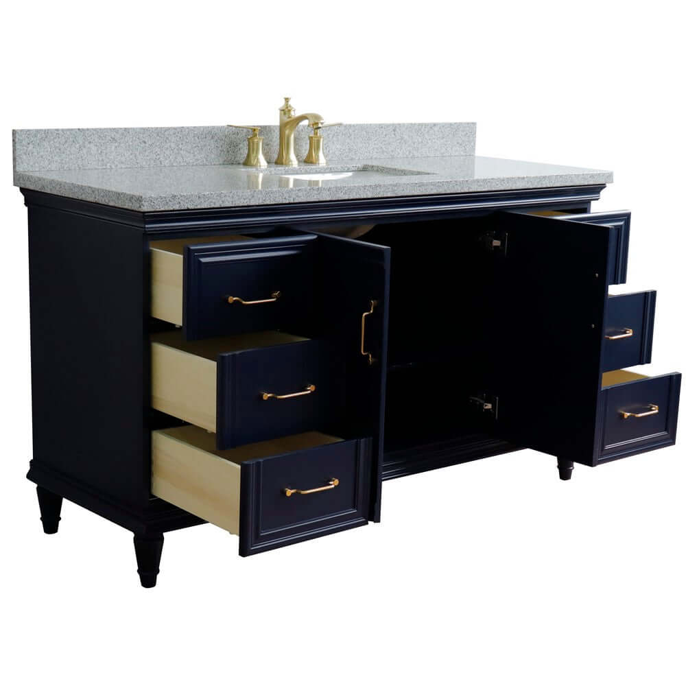 61" Single sink vanity in Blue finish and Gray granite and rectangle sink - 400800-61S-BU-GYR