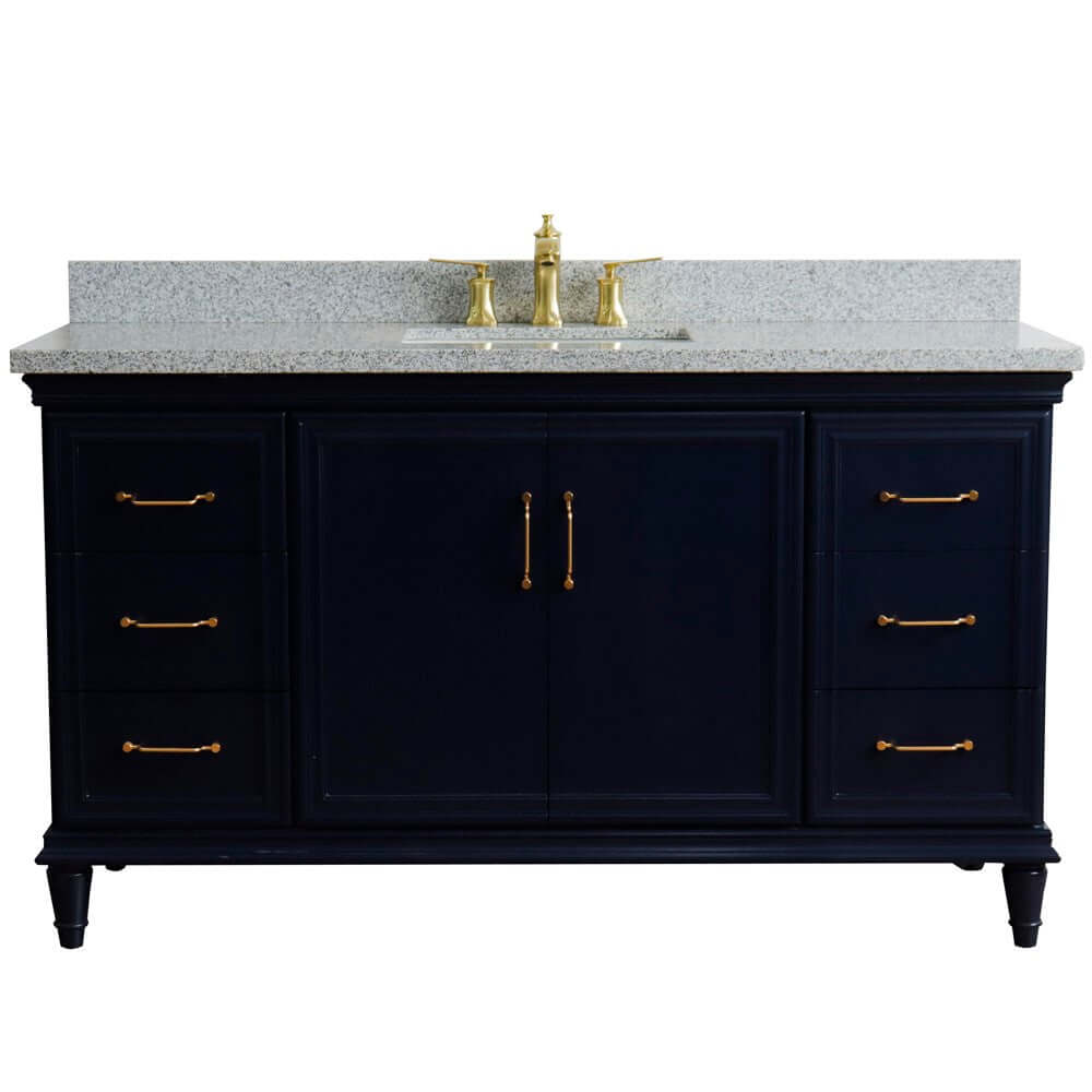 61" Single sink vanity in Blue finish and Gray granite and rectangle sink - 400800-61S-BU-GYR