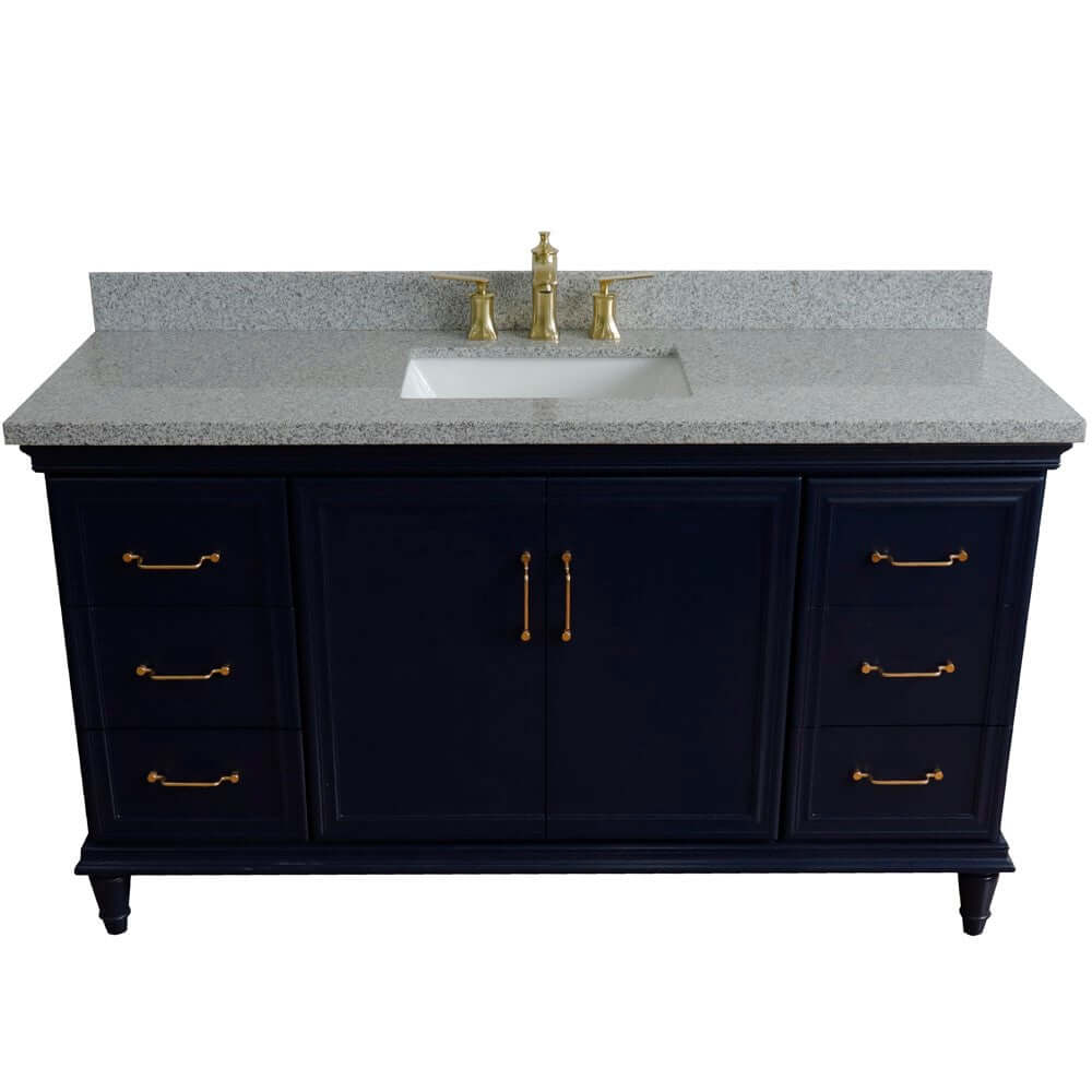 61" Single sink vanity in Blue finish and Gray granite and rectangle sink - 400800-61S-BU-GYR