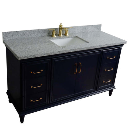 61" Single sink vanity in Blue finish and Gray granite and rectangle sink - 400800-61S-BU-GYR