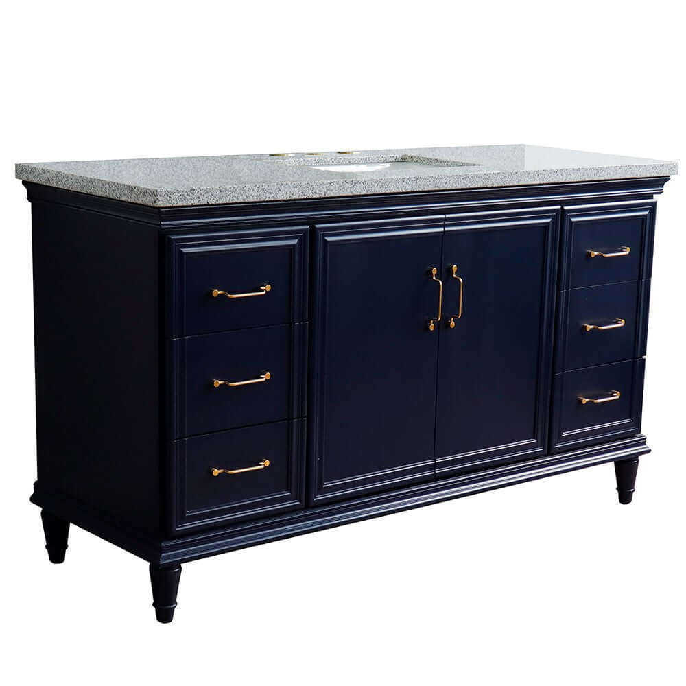 61" Single sink vanity in Blue finish and Gray granite and rectangle sink - 400800-61S-BU-GYR