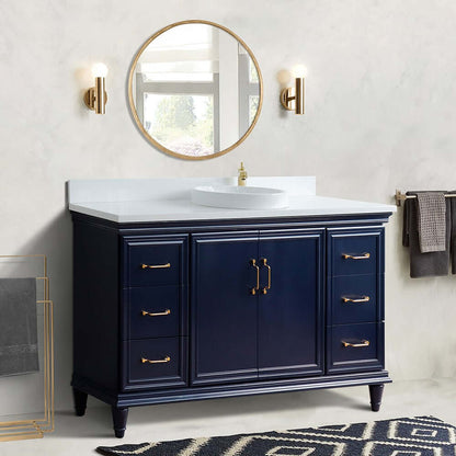 61" Single sink vanity in Blue finish and White quartz and round sink - 400800-61S-BU-WERD