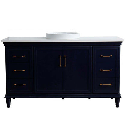 61" Single sink vanity in Blue finish and White quartz and round sink - 400800-61S-BU-WERD