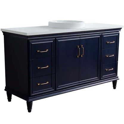 61" Single sink vanity in Blue finish and White quartz and round sink - 400800-61S-BU-WERD