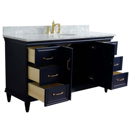 61" Single sink vanity in Blue finish and White Carrara marble and oval sink - 400800-61S-BU-WMO