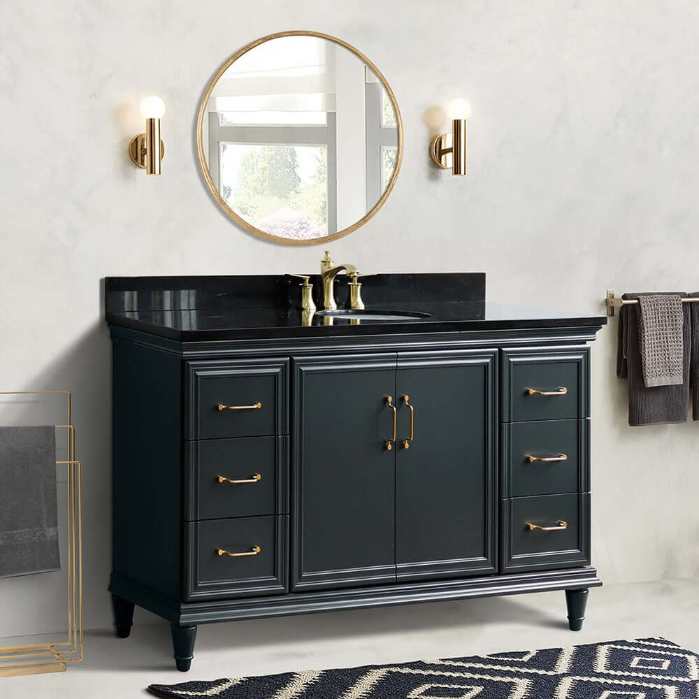 61" Single sink vanity in Dark Gray finish and Black galaxy granite and oval sink - 400800-61S-DG-BGO