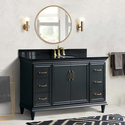 61" Single sink vanity in Dark Gray finish and Black galaxy granite and oval sink - 400800-61S-DG-BGO