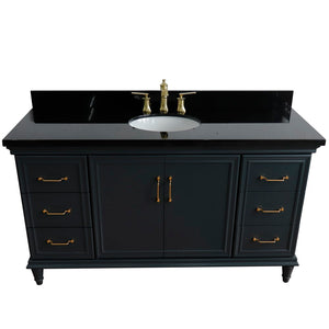61" Single sink vanity in Dark Gray finish and Black galaxy granite and oval sink - 400800-61S-DG-BGO