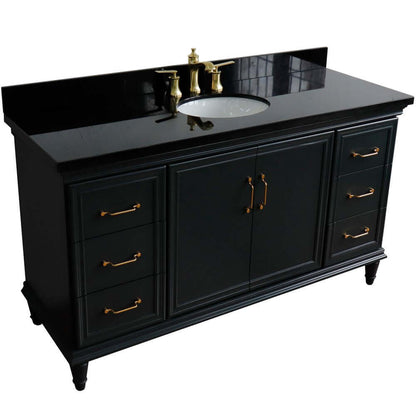 61" Single sink vanity in Dark Gray finish and Black galaxy granite and oval sink - 400800-61S-DG-BGO