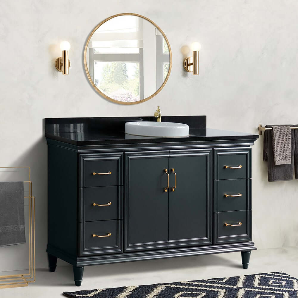 61" Single sink vanity in Dark Gray finish and Black galaxy granite and round sink - 400800-61S-DG-BGRD