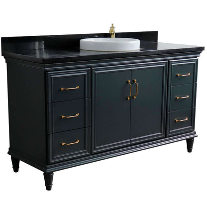 61" Single sink vanity in Dark Gray finish and Black galaxy granite and round sink - 400800-61S-DG-BGRD