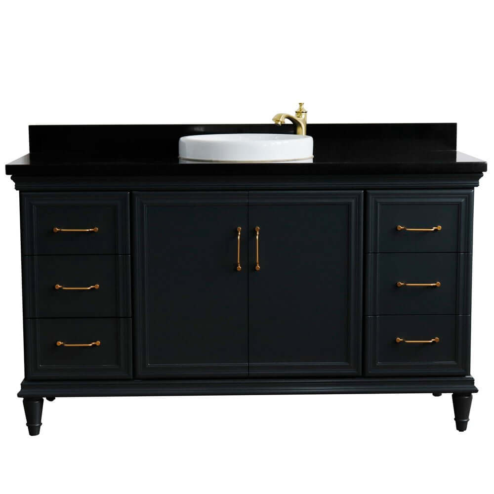 61" Single sink vanity in Dark Gray finish and Black galaxy granite and round sink - 400800-61S-DG-BGRD