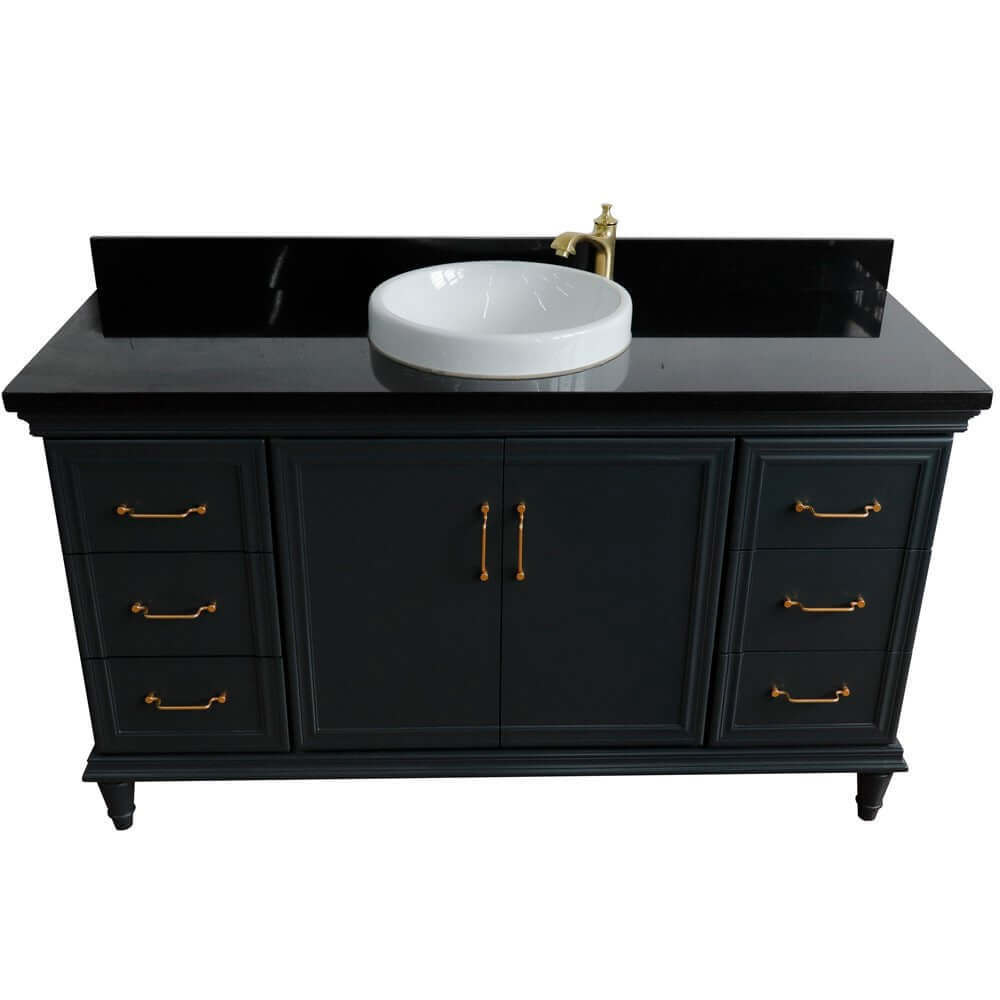 61" Single sink vanity in Dark Gray finish and Black galaxy granite and round sink - 400800-61S-DG-BGRD