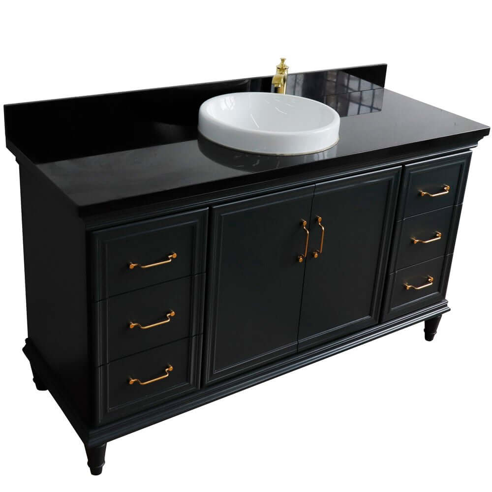 61" Single sink vanity in Dark Gray finish and Black galaxy granite and round sink - 400800-61S-DG-BGRD