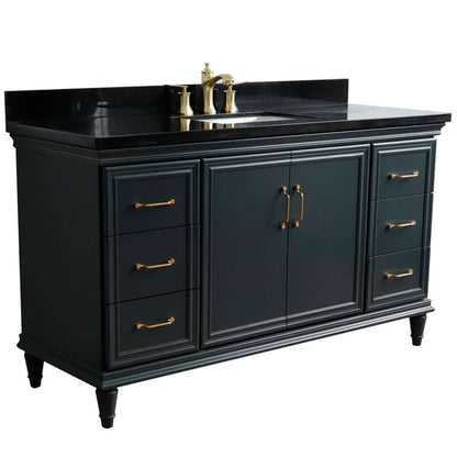 61" Single sink vanity in Dark Gray finish and Black galaxy granite and rectangle sink - 400800-61S-DG-BGR