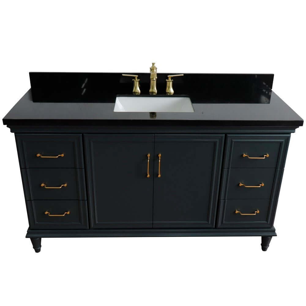 61" Single sink vanity in Dark Gray finish and Black galaxy granite and rectangle sink - 400800-61S-DG-BGR