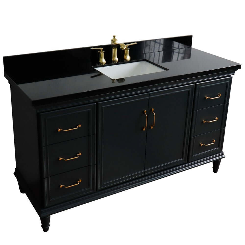 61" Single sink vanity in Dark Gray finish and Black galaxy granite and rectangle sink - 400800-61S-DG-BGR