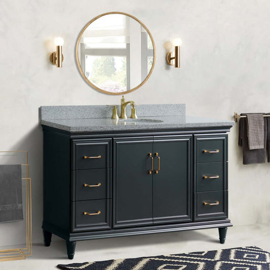 61" Single sink vanity in Dark Gray finish and Gray granite and oval sink - 400800-61S-DG-GYO