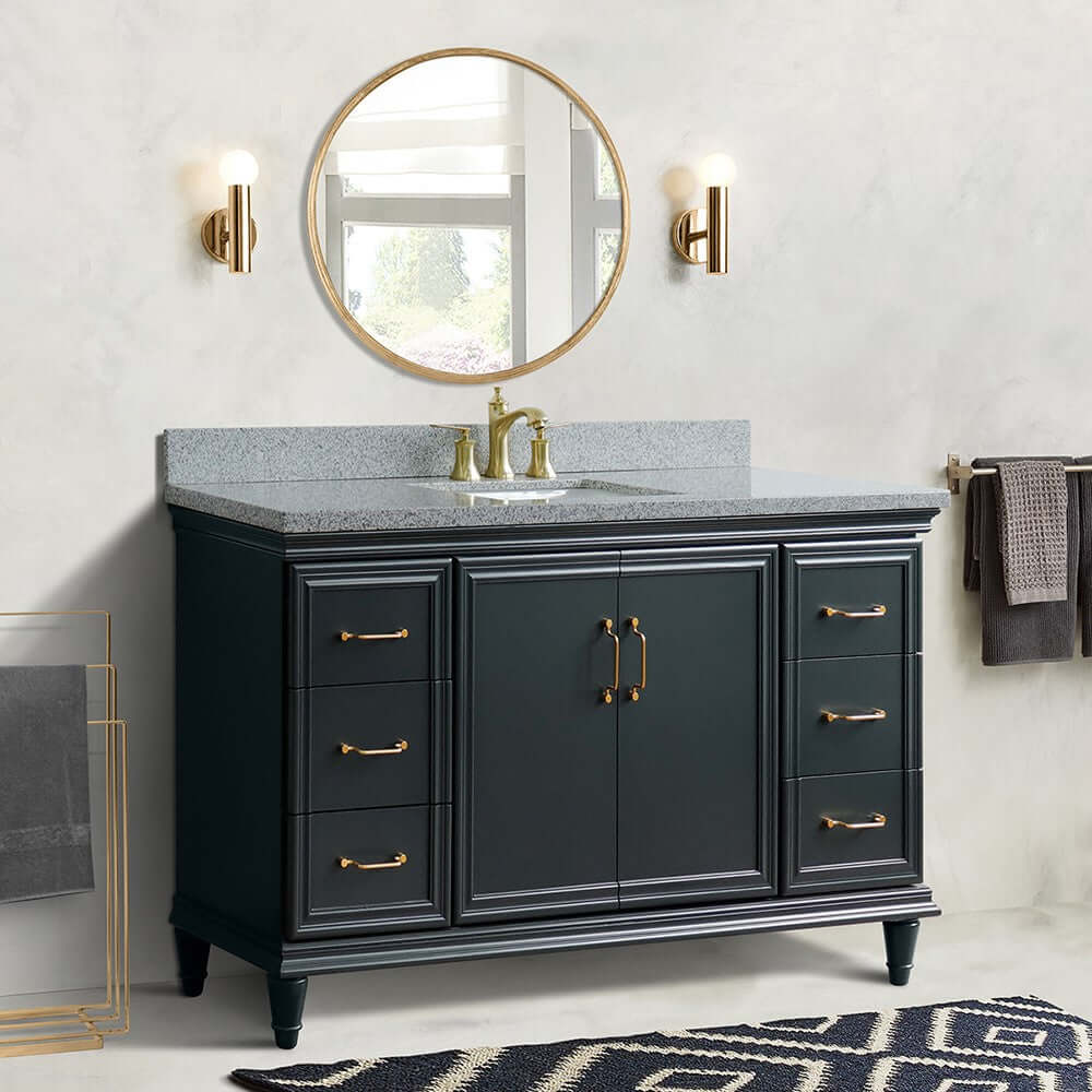 61" Single sink vanity in Dark Gray finish and Gray granite and rectangle sink - 400800-61S-DG-GYR